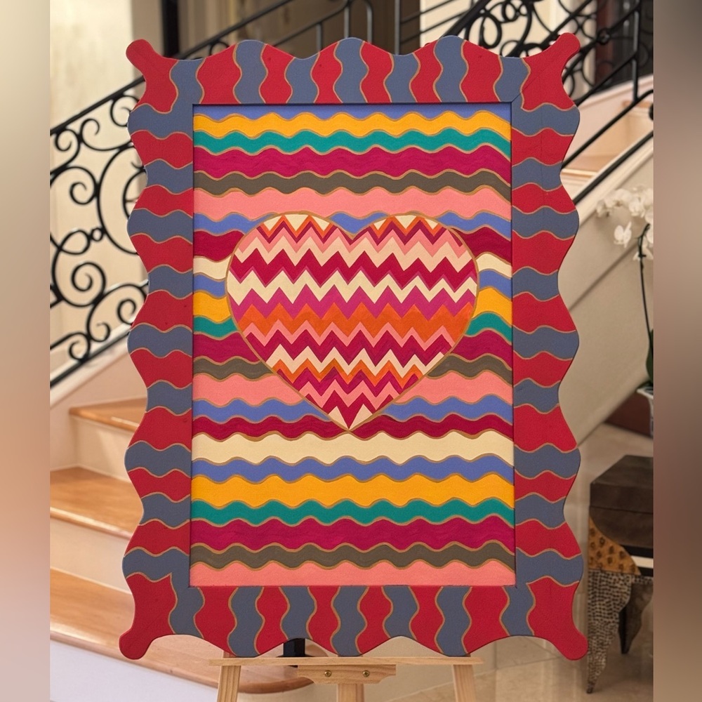 Rickrack 24x36, custom-made wooden frame. Approximate 4 inches wide all around.